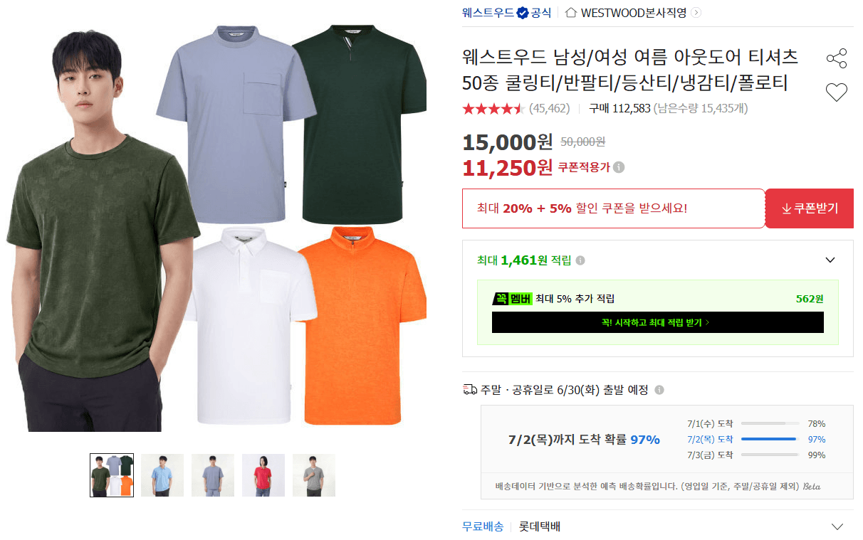 웨스트우드 아웃도어 티셔츠