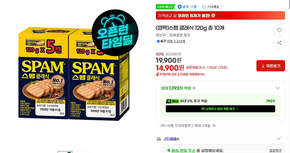 스팸 클래식 120g 10개