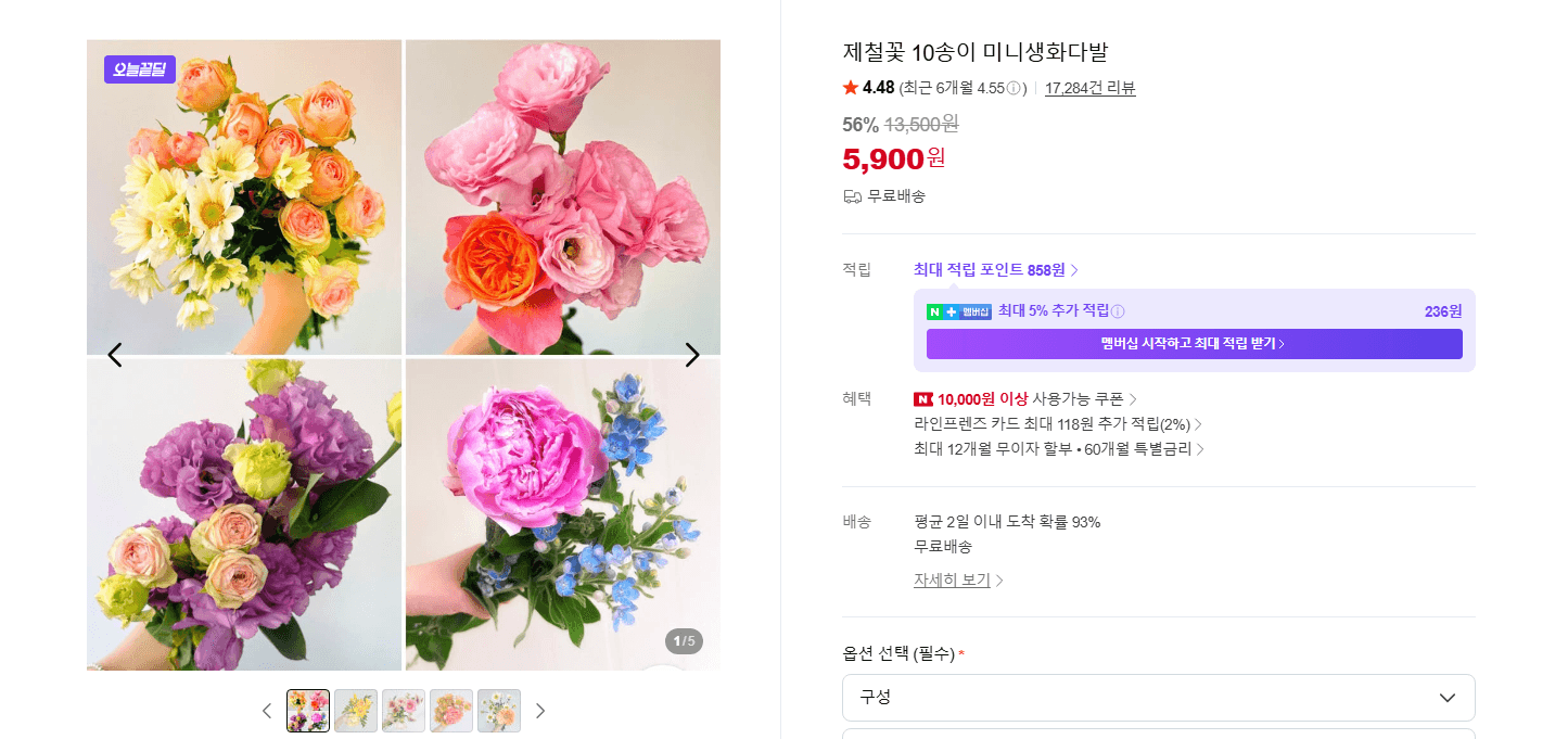 제철꽃 미니생화다발 10송이