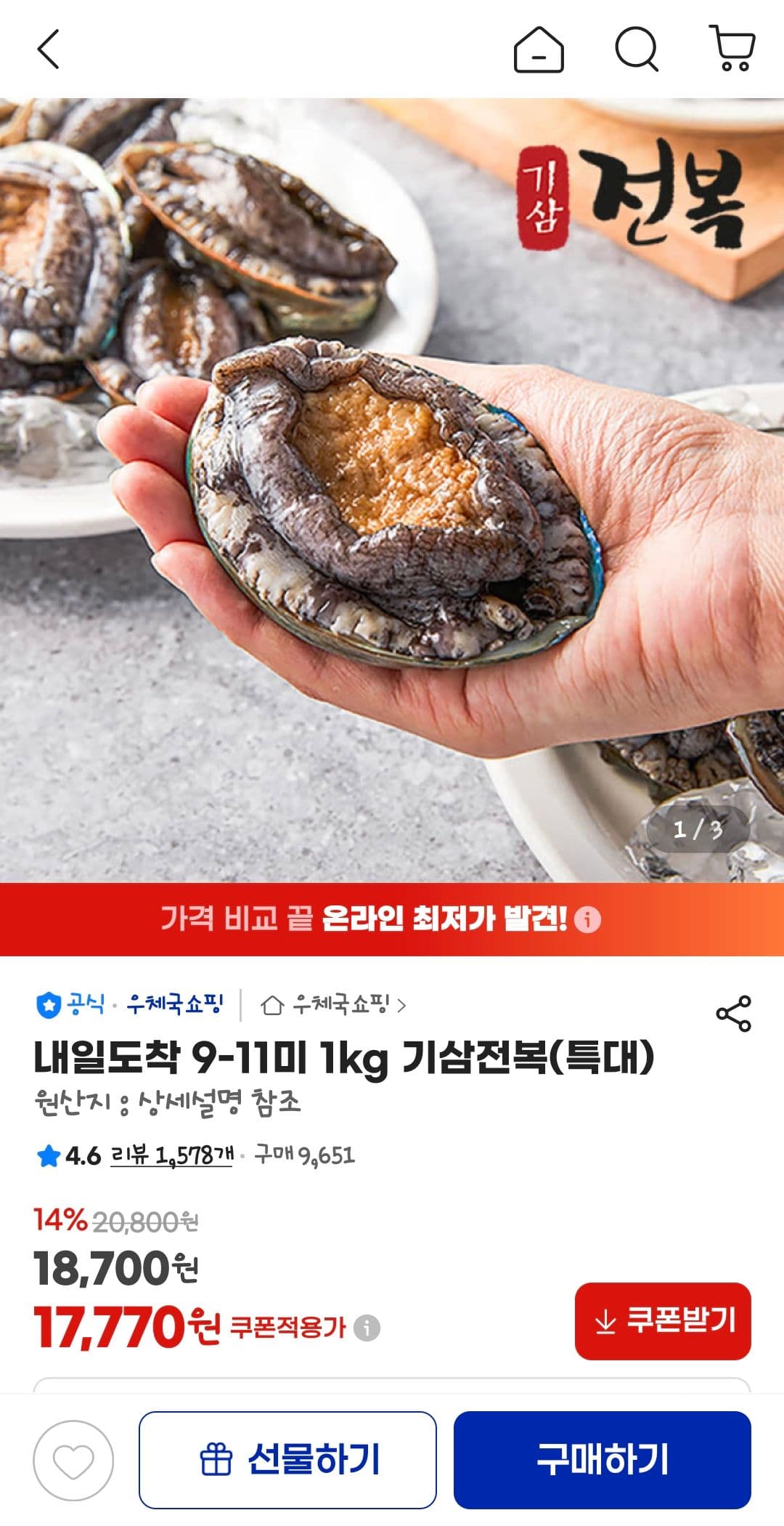 기삼전복 특대 1kg