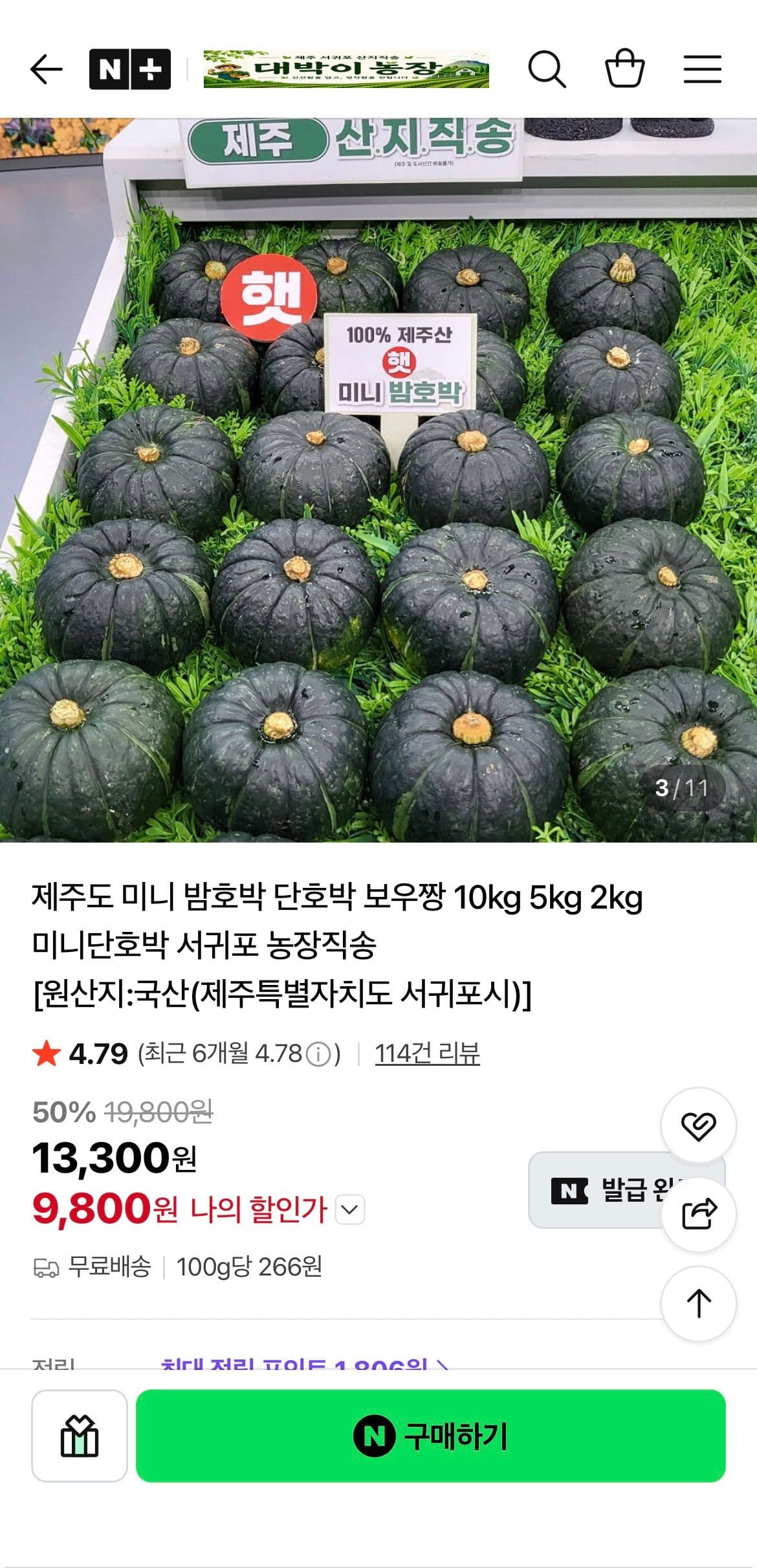 제주산 미니밤호박 3kg