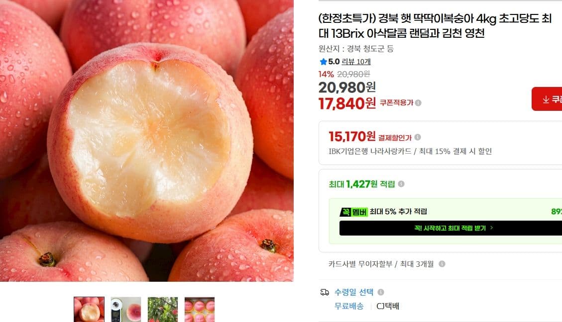 경북 햇 딱딱이 복숭아 4kg
