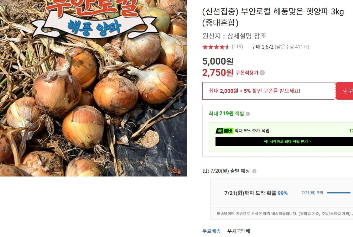 부안로컬 햇양파 3kg