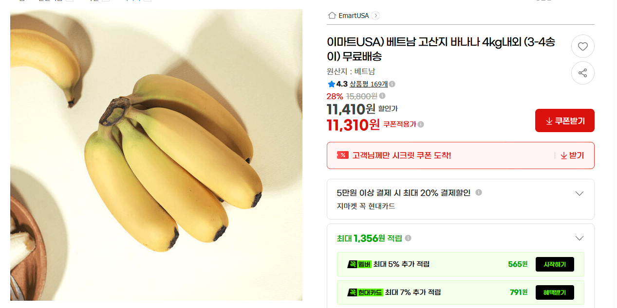 베트남 고산지 바나나 4kg