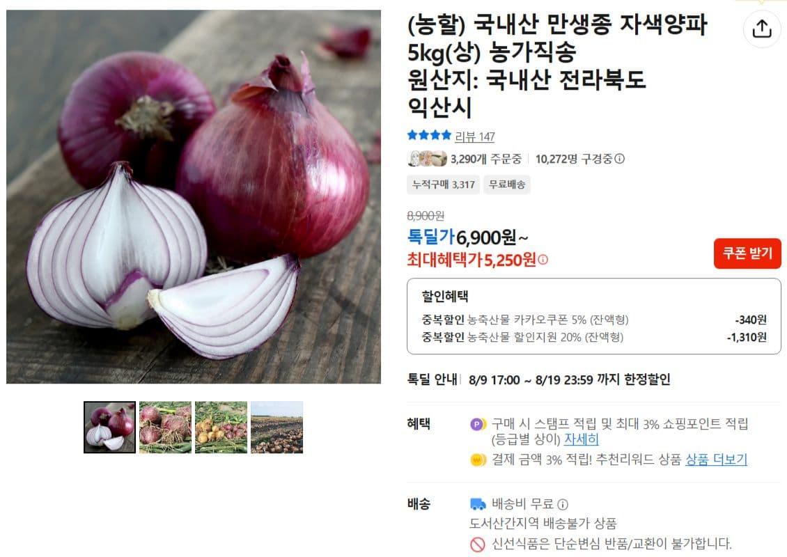 국내산 자색양파 5kg