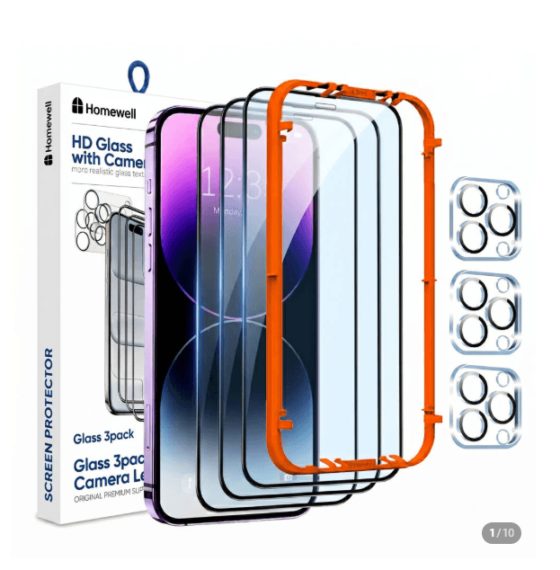 9H Full-Cover Screen + Camera Lens Glass 6-pack
