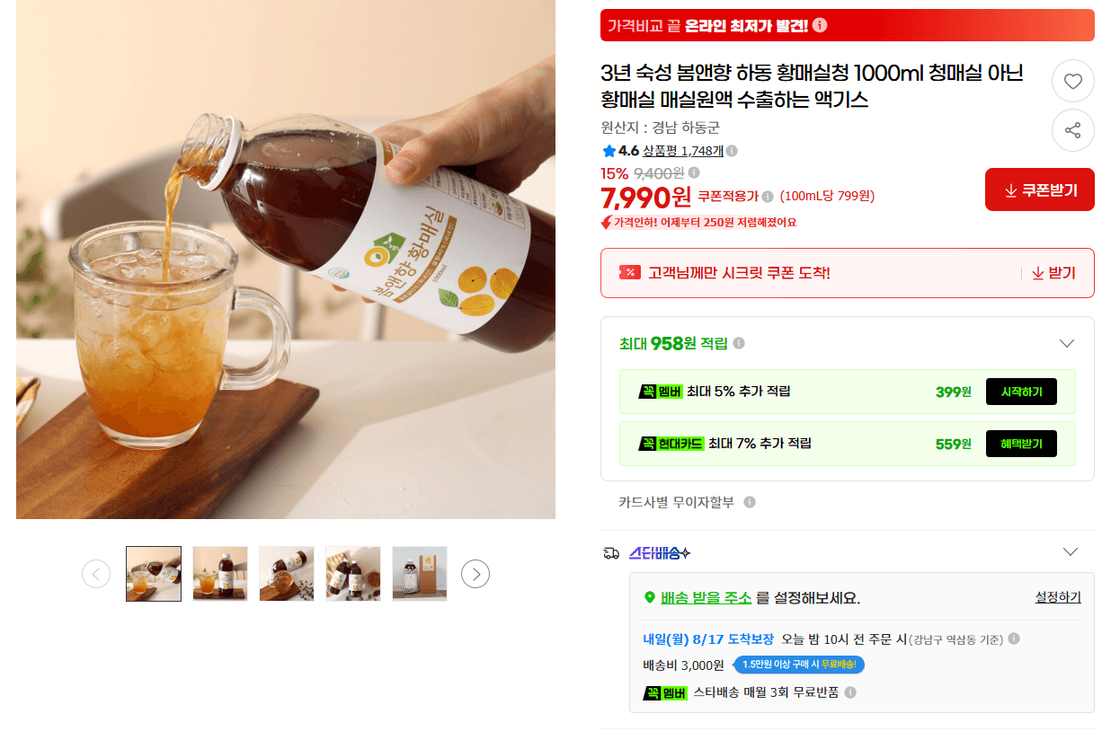 봄앤향 하동 황매실청 1L