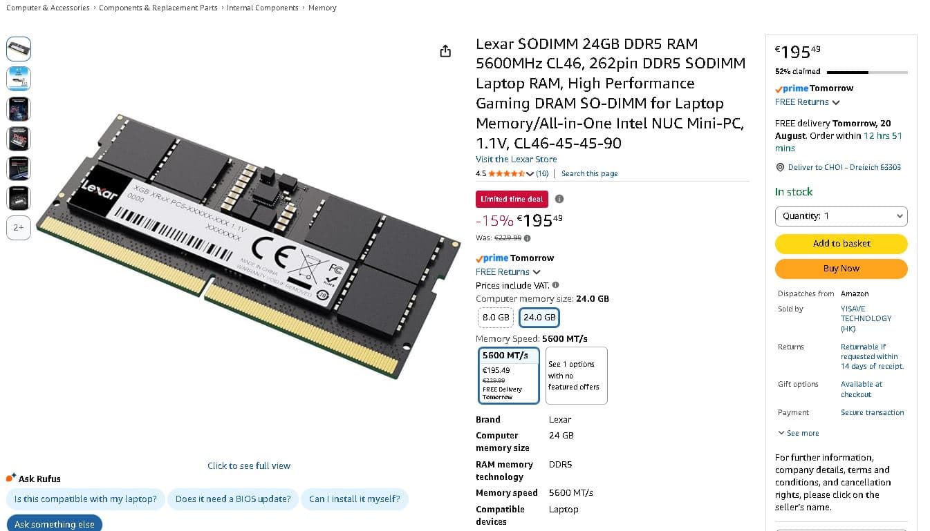 Lexar DDR5 24GB 5600MHz
