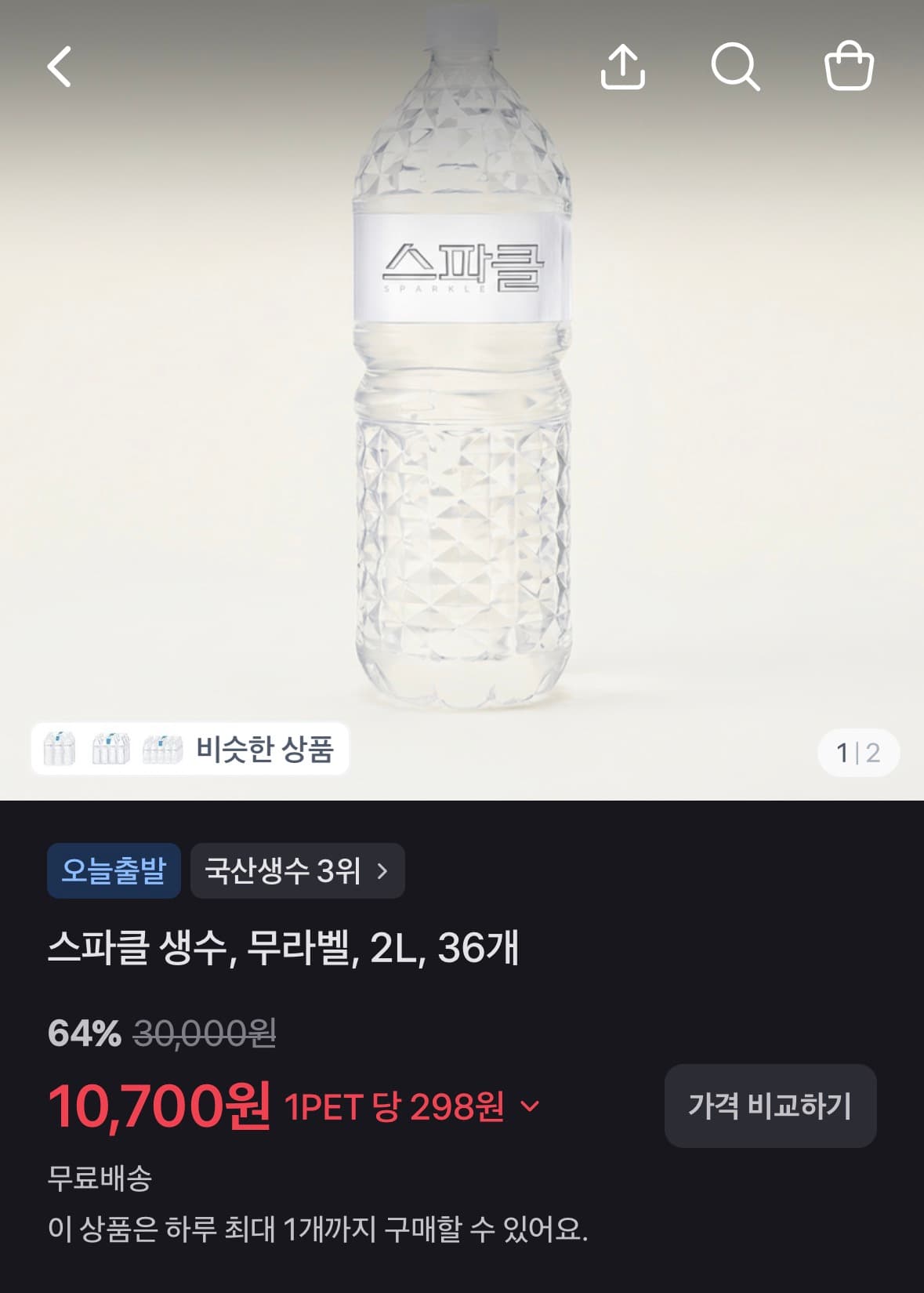스파클 무라벨 2L 36개