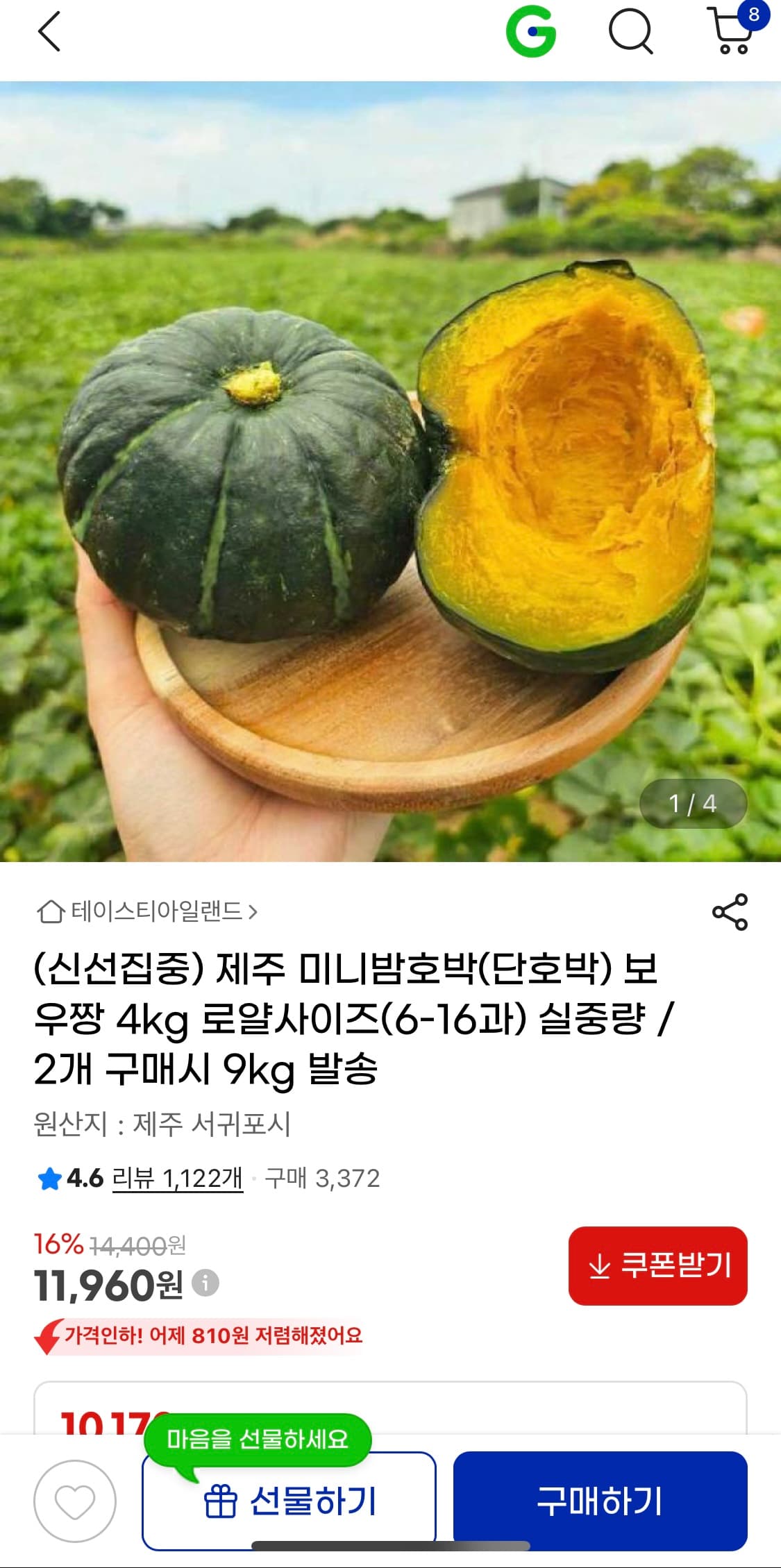 보우짱 제주 미니밤호박 4kg