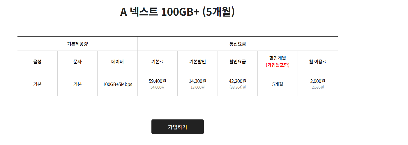 에이모바일 SK망 100GB 5개월