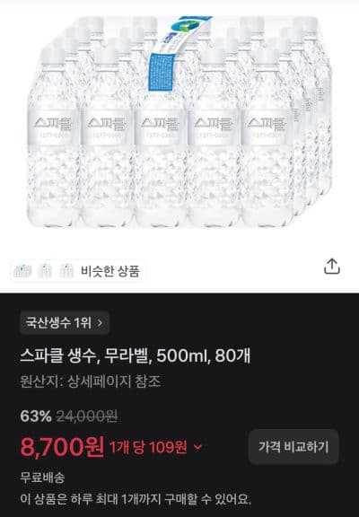 스파클 생수 500ml 80개