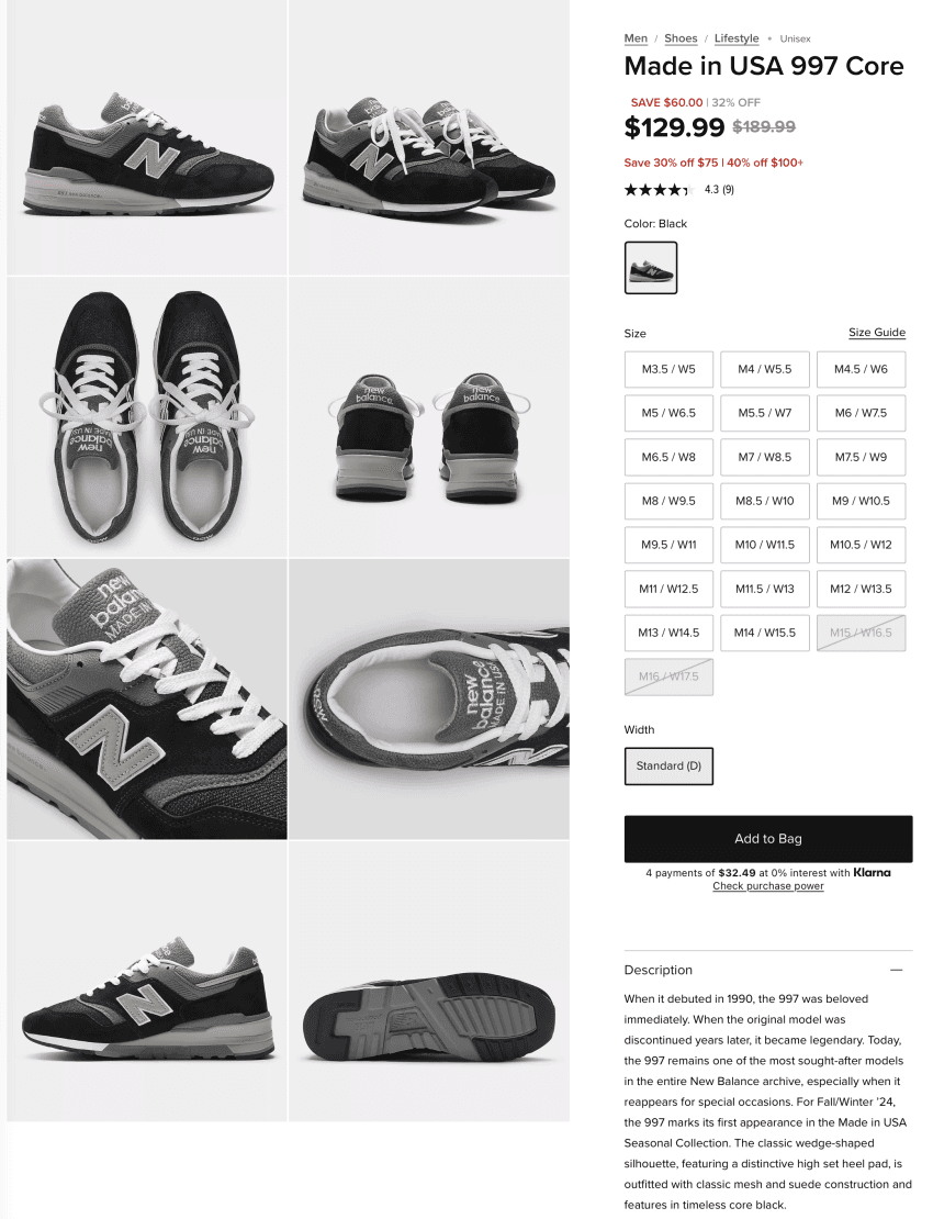 뉴발란스 Made in USA 997 $77.99