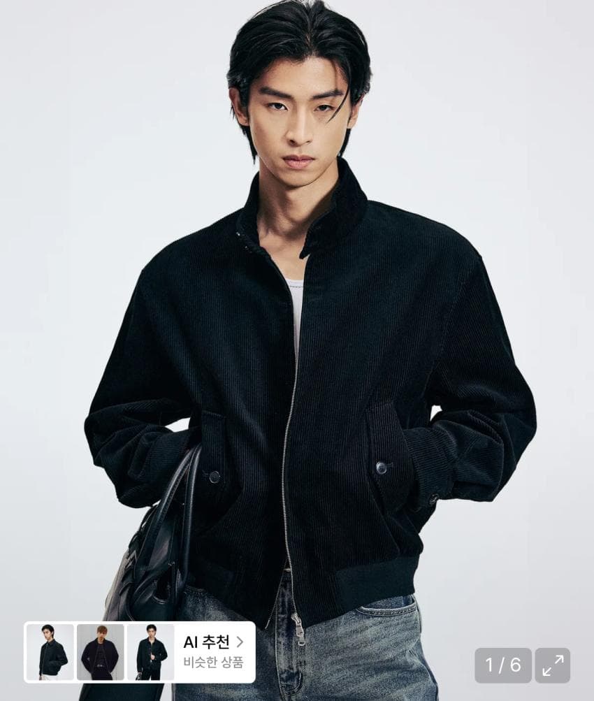TNGT 코듀로이 해링본 점퍼 블랙