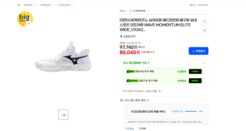 미즈노 Wave Momentum Elite Wide