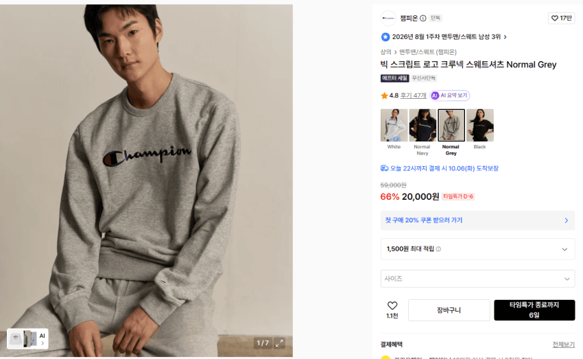 챔피온 빅로고 맨투맨