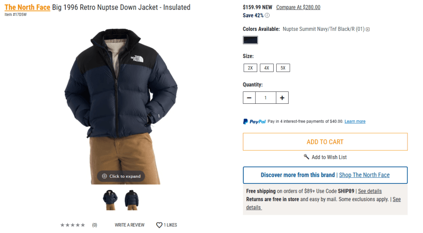 The North Face 빅사이즈 눕시자켓