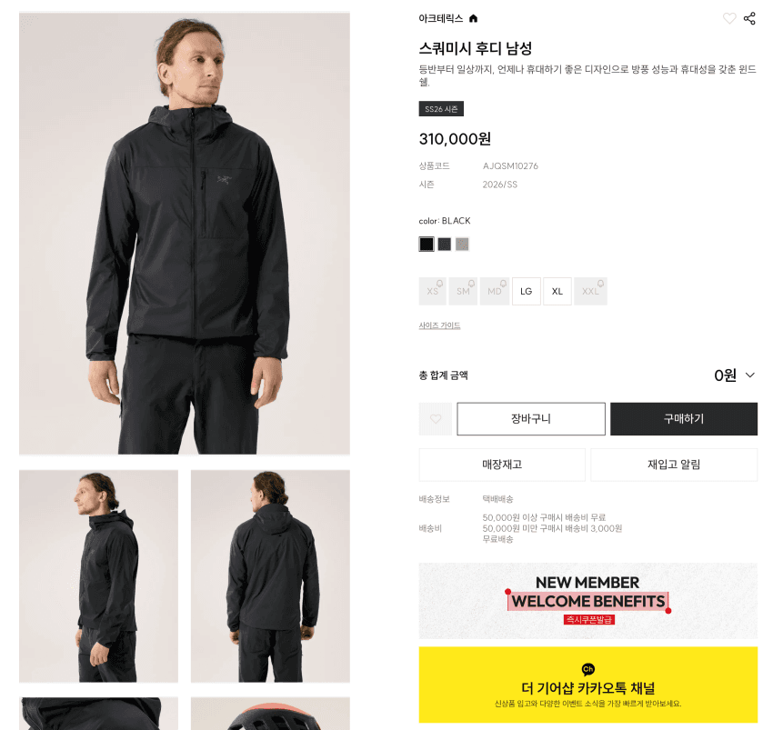 아크테릭스 스쿼미시 후디
