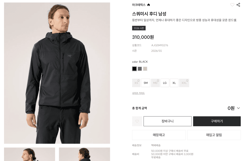 아크테릭스 스쿼미시 후디