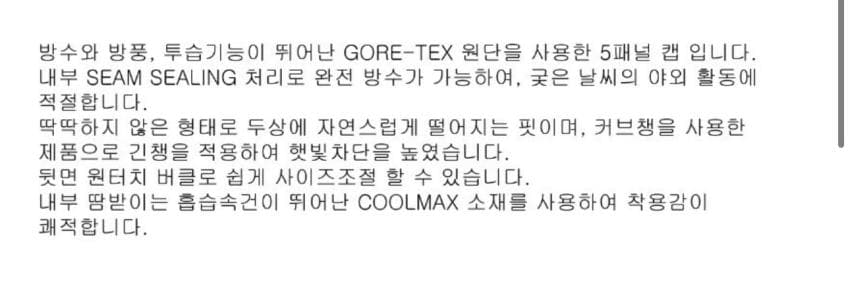 노스페이스 고어텍스 5패널 캡