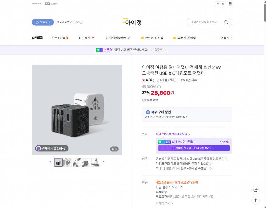 아이정 여행용 멀티어댑터 25W