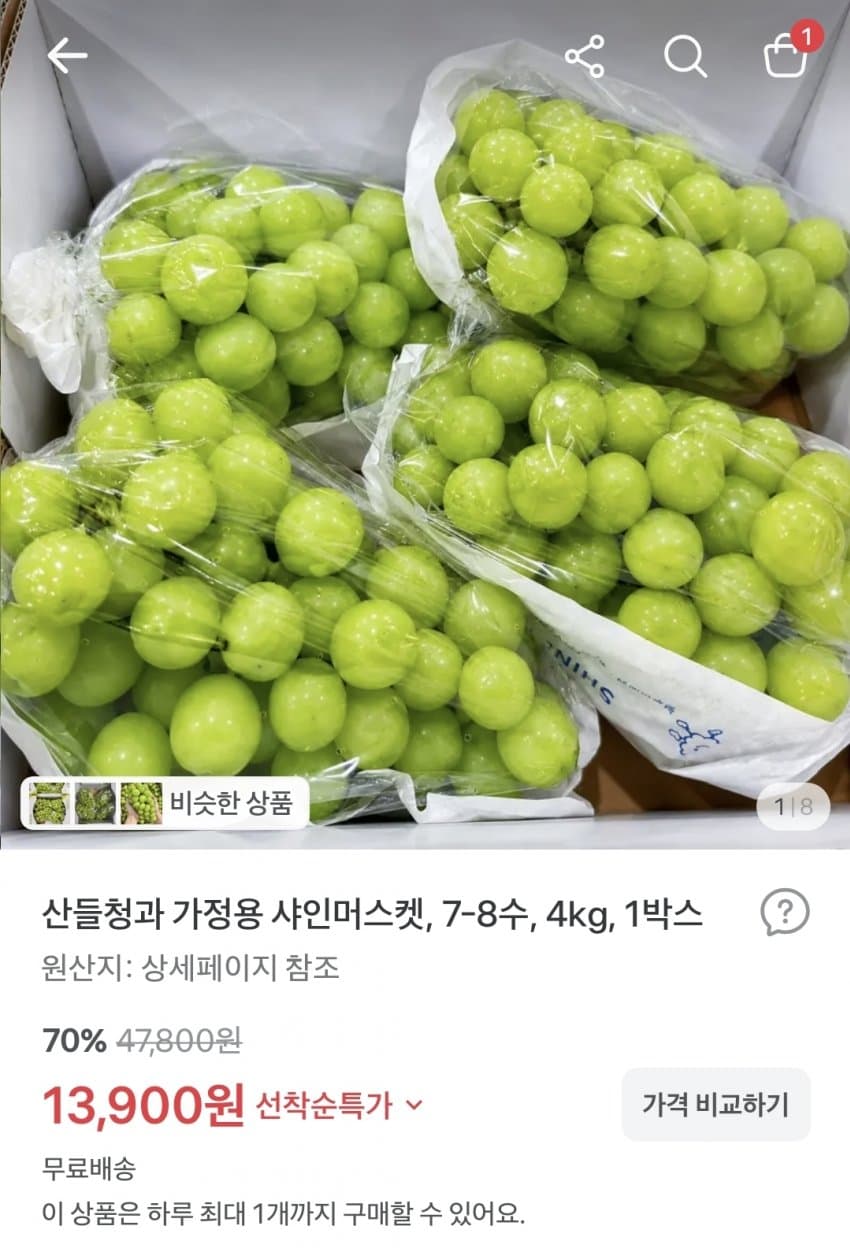 산들청과 샤인머스켓 4kg