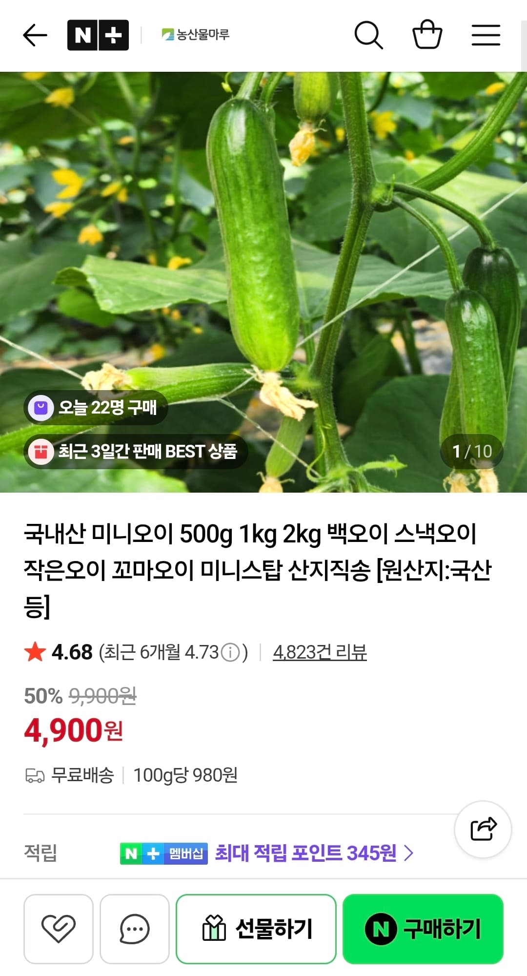 국내산 미니오이 500g