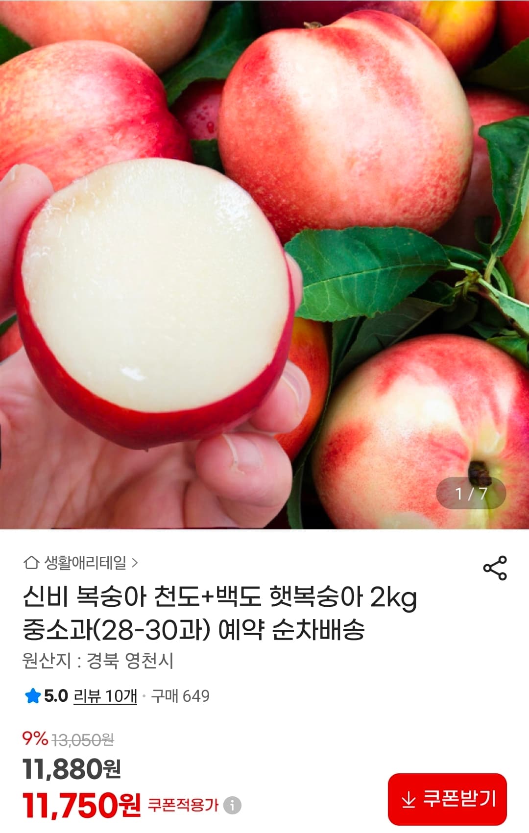 신비복숭아 중소과 2kg