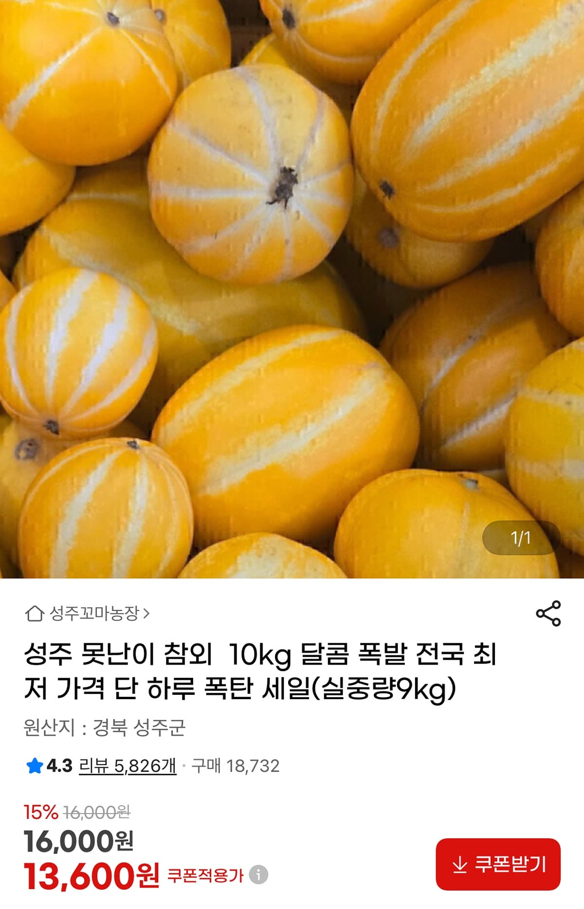 성주 못난이 참외 10kg