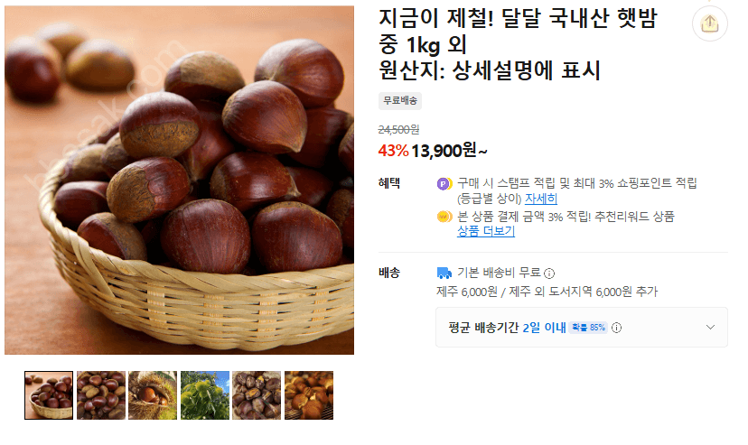 달달 국내산 햇밤 중 1kg