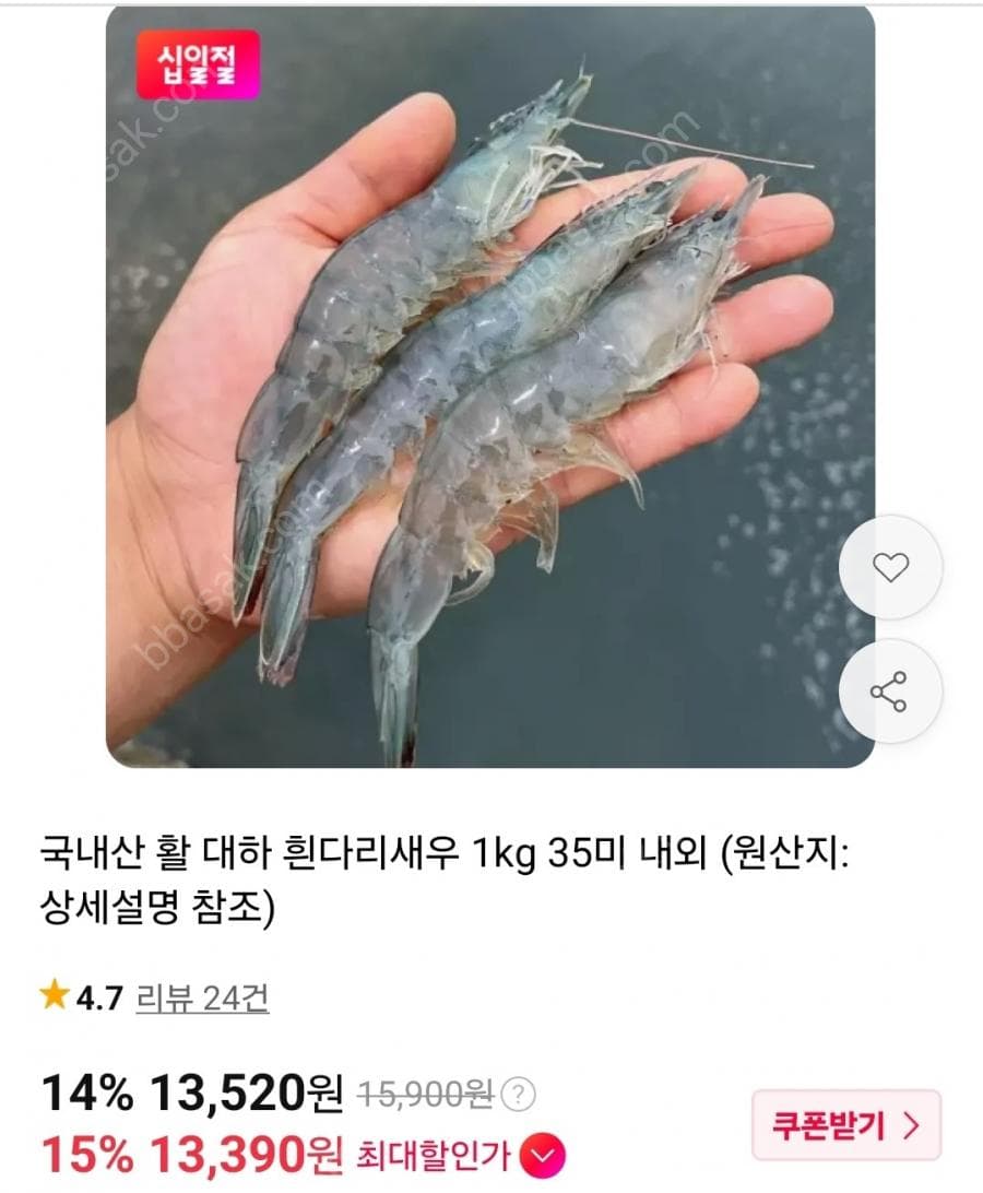 국내산 활 대하 흰다리새우 1kg 35미