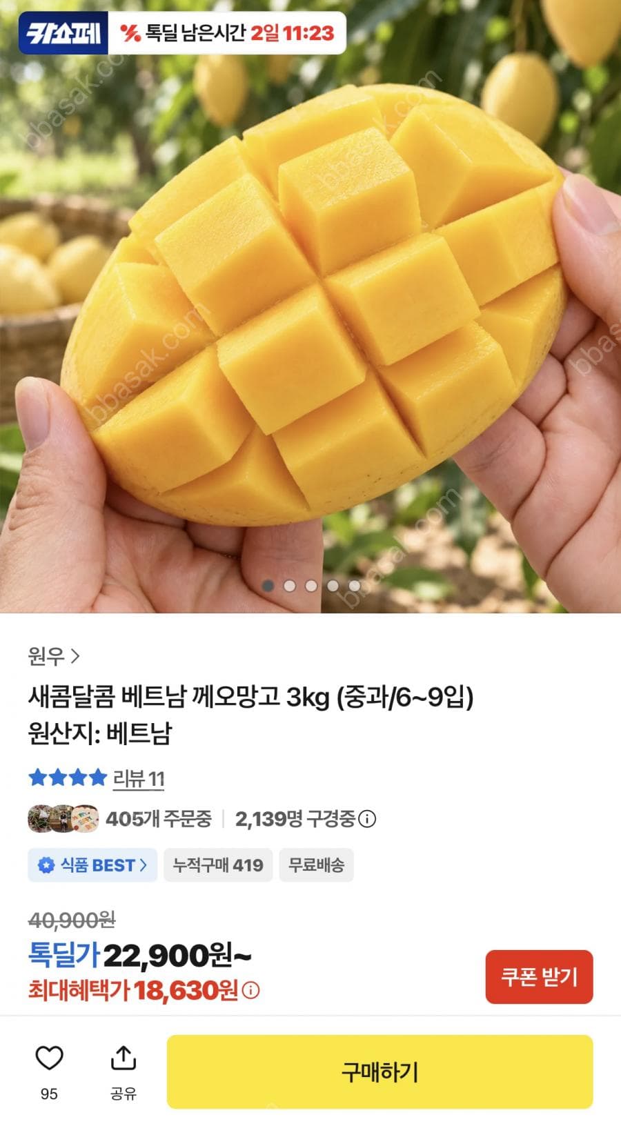 새콤달콤 베트남 께오망고 3kg