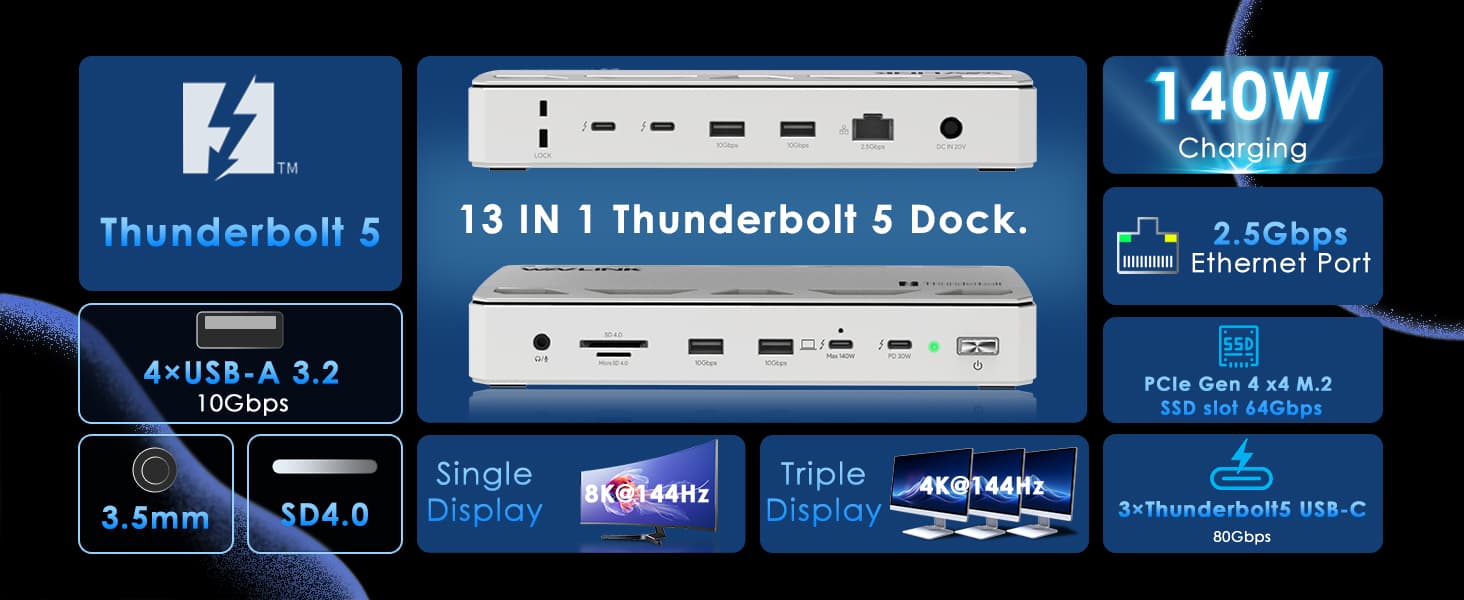 WaveLink 썬더볼트5 독 NVMe·240W