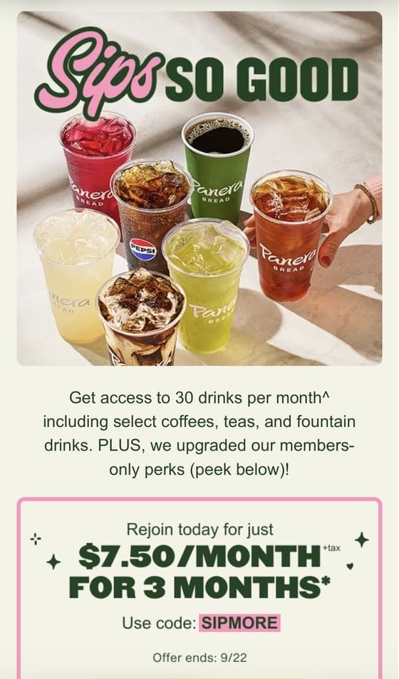 Panera Sip Club 리멤버 코드