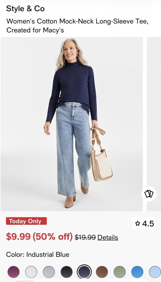 Style & Co 코튼 반목폴라 $9.99
