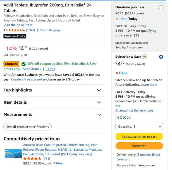 애드빌 Advil Liquid Gels 24정