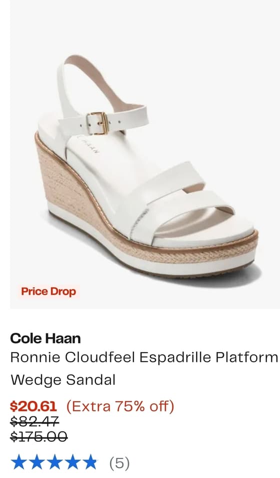 Cole Haan 샌들 추가 75% $20.61~
