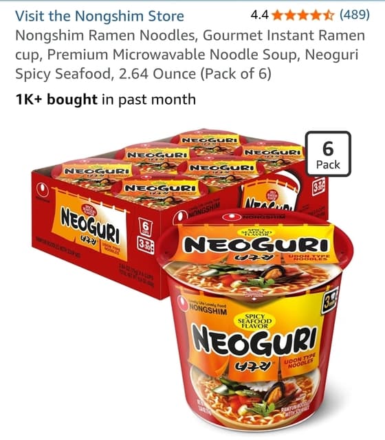 농심 너구리 컵라면 6개입