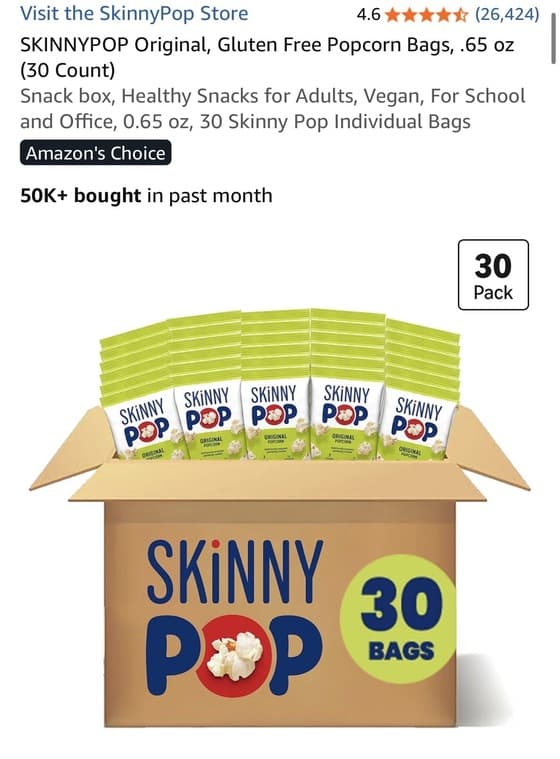 Amazon) Skinnypop 30packs s&s후 11.32
