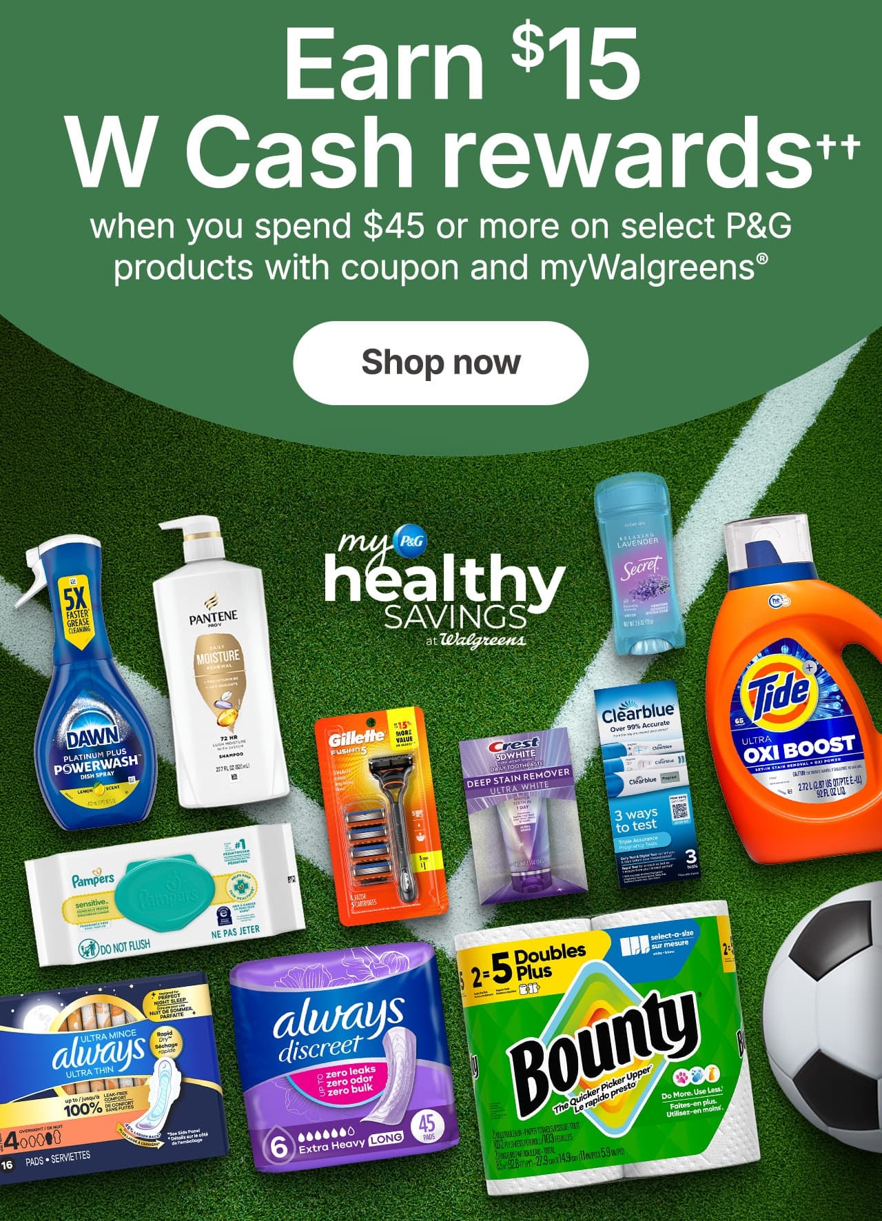P&G 제품 $45 이상 구매 시 $15 리워드