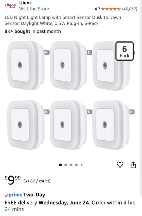 LED 스마트 센서 야간등 6개