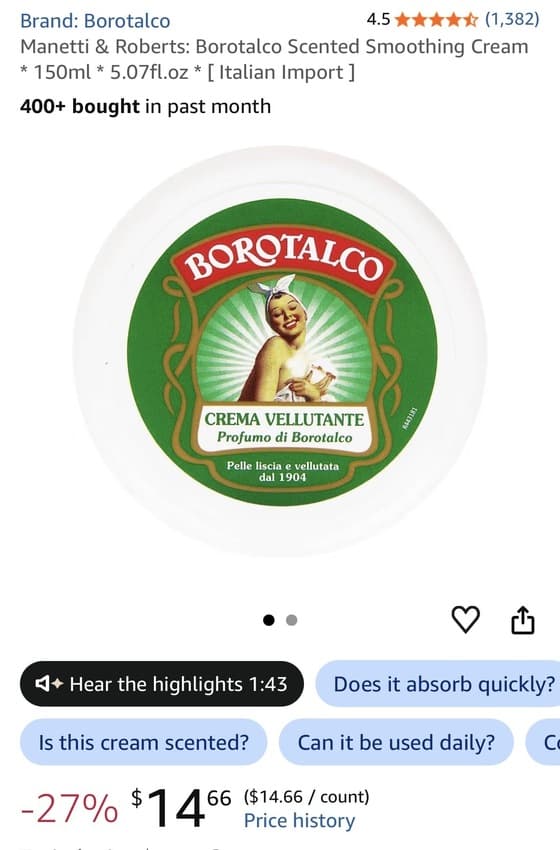 Borotalco Smoothing Cream