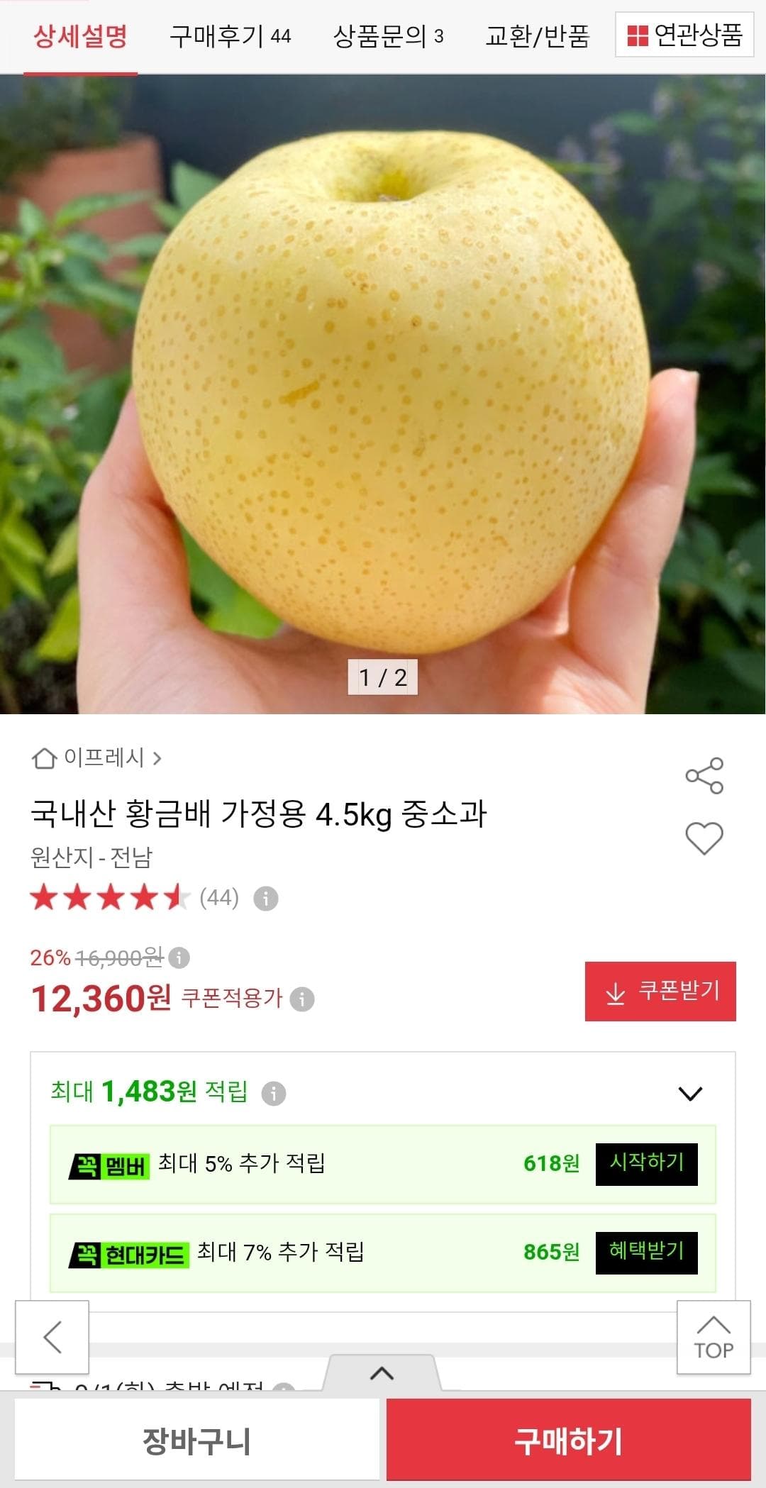 국내산 황금배 4.5kg