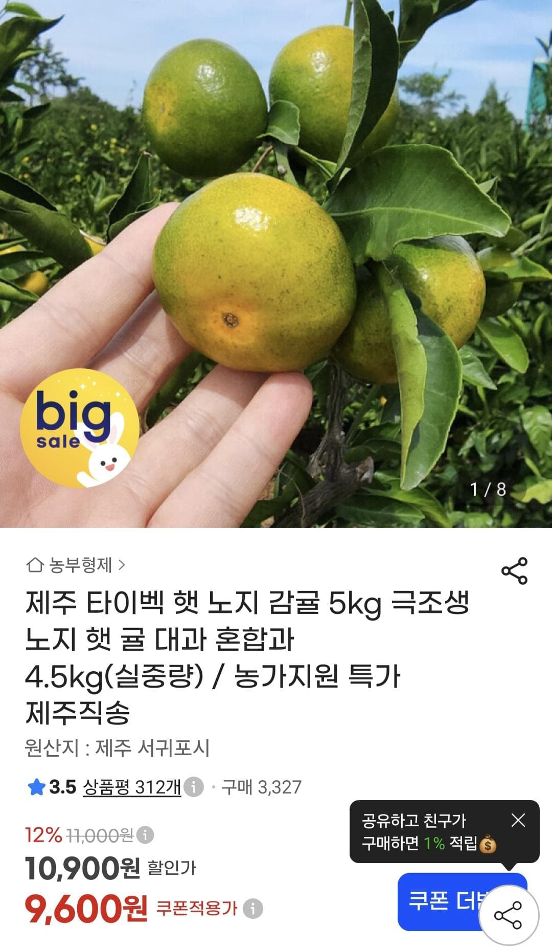 제주 타이벡 노지 감귤 혼합과 5kg