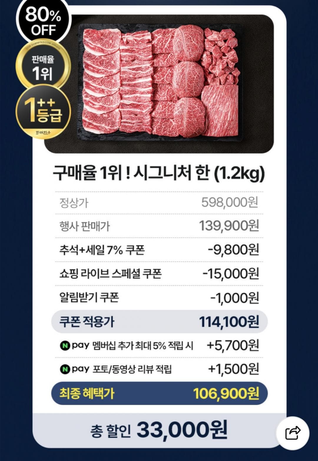 화려한우 투뿔 한우 선물세트 1.2kg