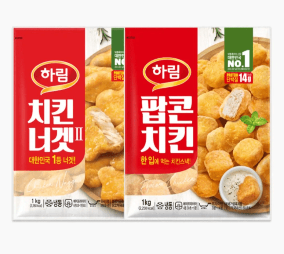 하림 팝콘치킨+치킨너겟 1kg×2봉