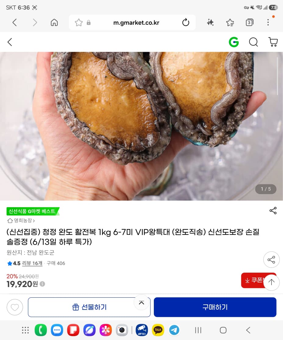 청정 완도 활전복 1kg