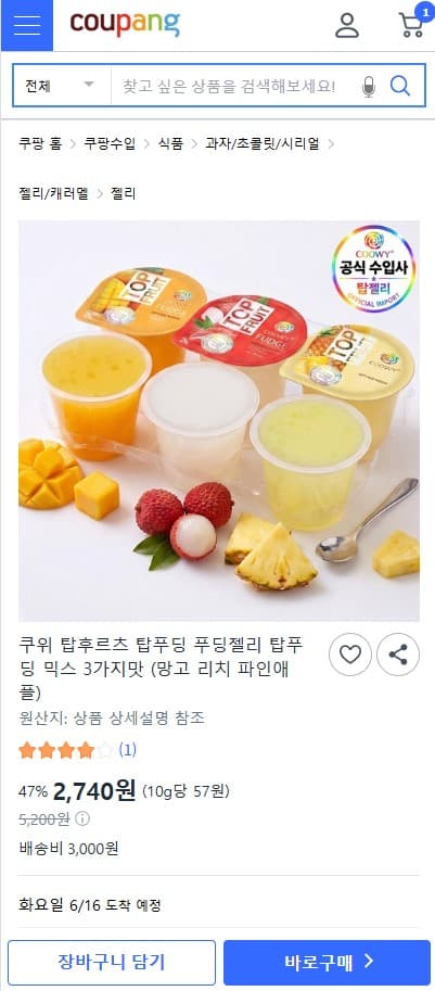 과일 푸딩 6컵