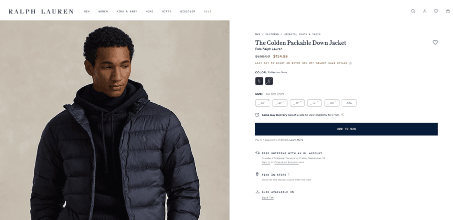 랄프로렌 Colden 패커블 다운 자켓