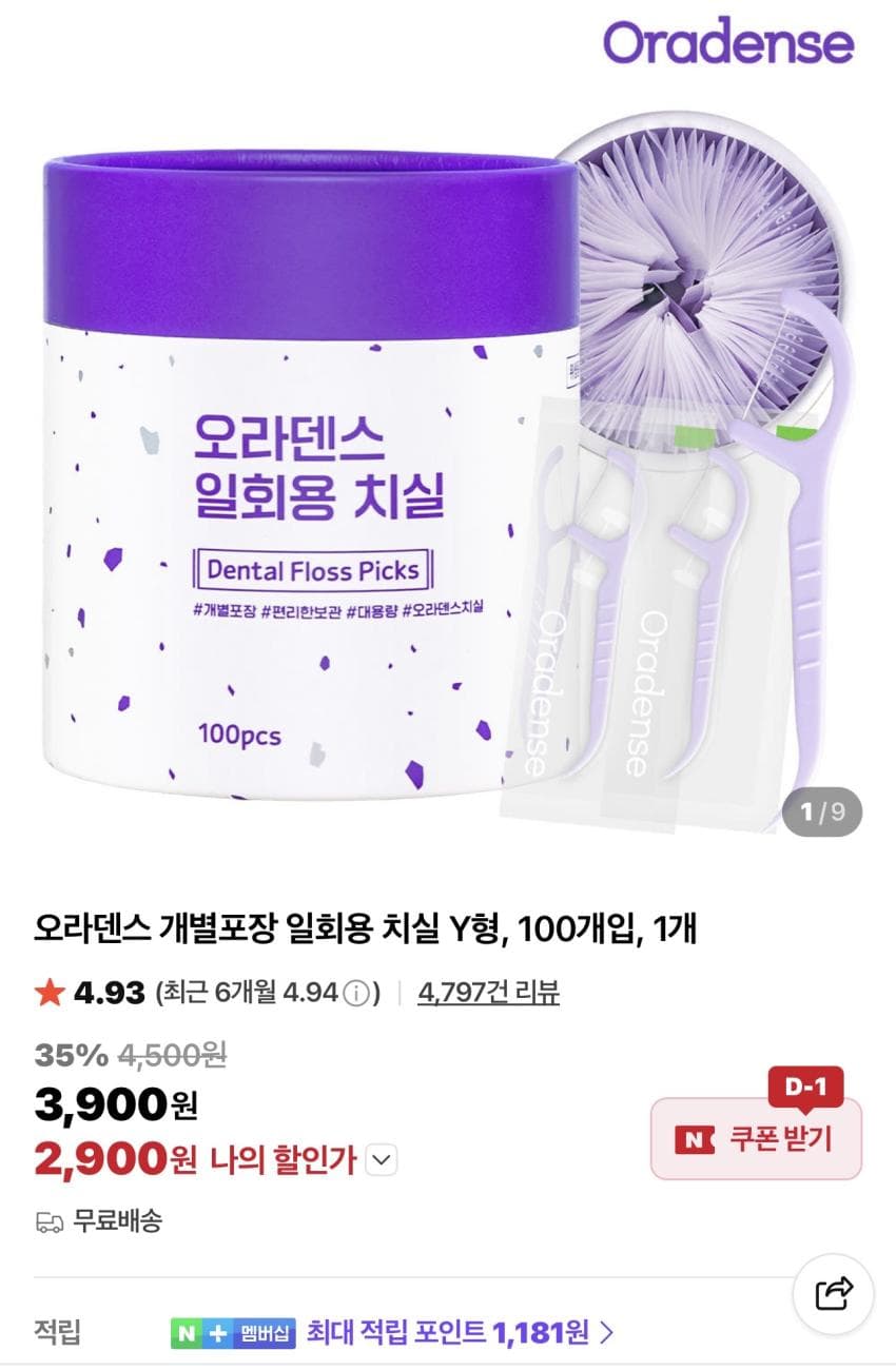 오라덴스 일회용치실 Y형 100개